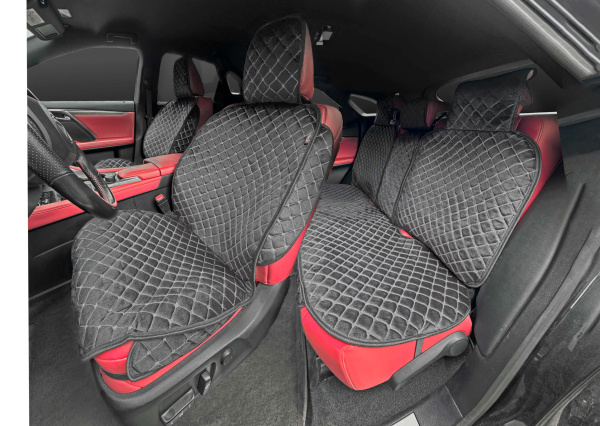 Накидки 2D PSV Zvezda Next (Черный/Отстрочка белая), комплект на весь салон, велюр