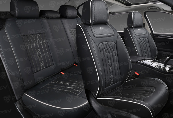 Накидки 5D PSV Exclusive (Черный/Отстрочка белая), комплект на весь салон