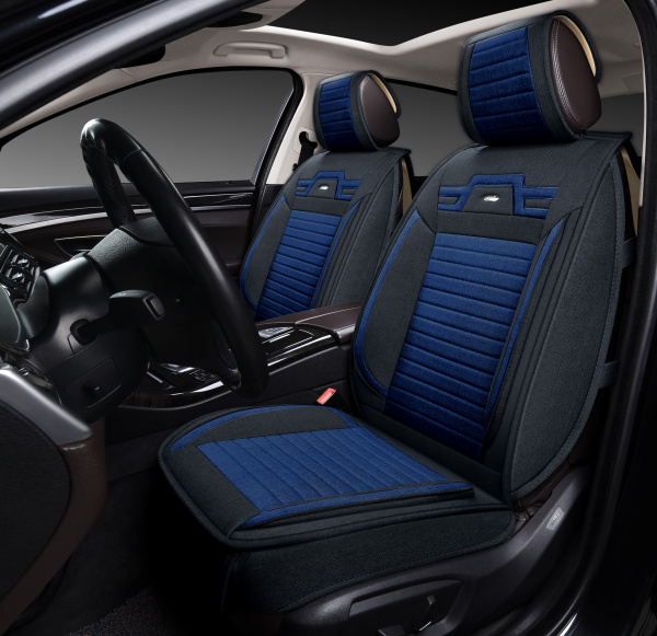 Накидки 3D PSV Krokus 2 FRONT (Черно-Синий). на передние сиденья, лен
