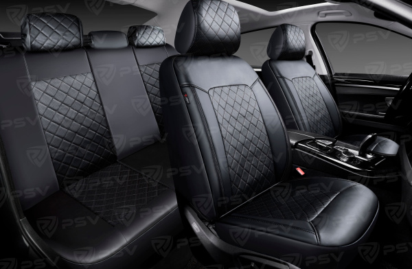 Чехлы PSV Elegant Next (Черный/Ромб черный/отстрочка черная), ромб + экокожа (ХИТ ПРОДАЖ)