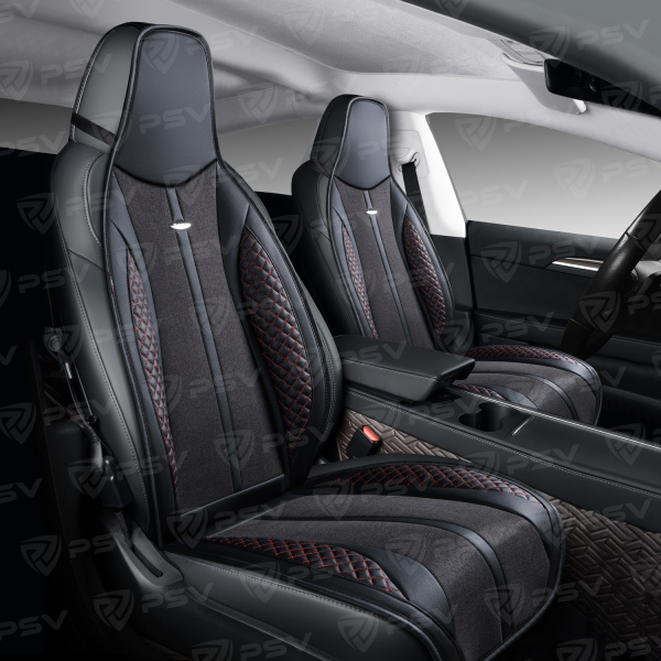 Накидки PSV Siluet FRONT (Черный/Отстрочка красная), на переднее сиденье (1 шт.)