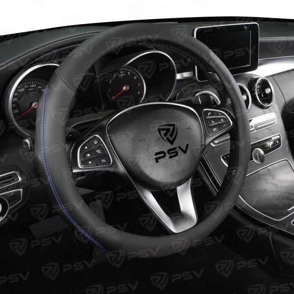 Оплетка на руль PSV RIB (Черный/Отстрочка синяя) M, экокожа