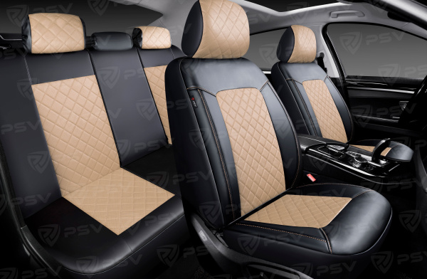 Чехлы PSV Elegant Next (Черный-Бежевый), ромб + экокожа (ХИТ ПРОДАЖ)