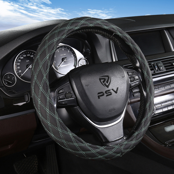 Оплетка на руль PSV RADIKAL (Черный/Отстрочка т.зеленая) M, экокожа