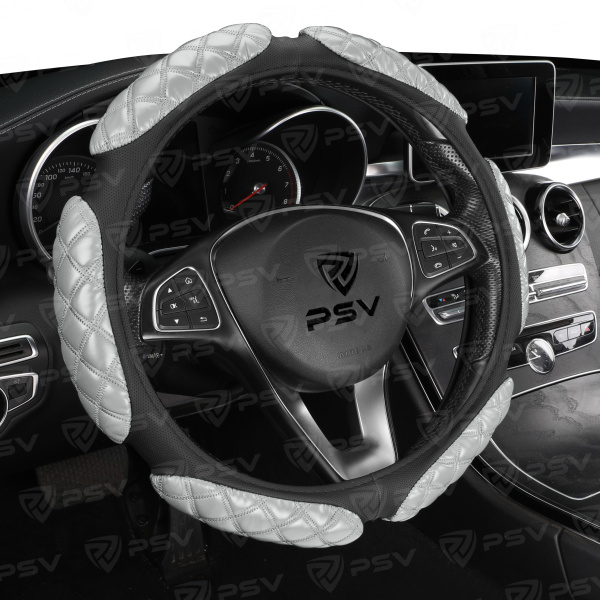Оплетка на руль PSV RACE ROMB (Черно-Серый) M, экокожа