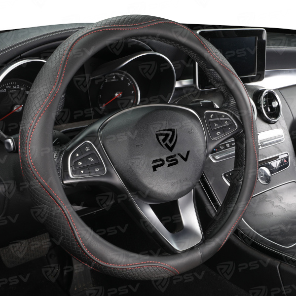 Оплетка на руль PSV ILLUSION (Черный/Отстрочка красная) M, экокожа
