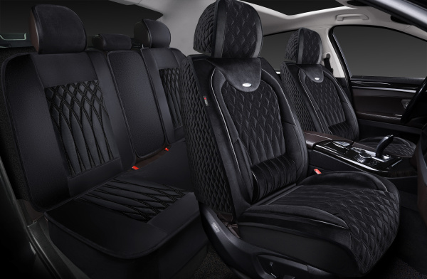 Накидки 5D PSV Galant Velur (Черный/Отстрочка Черная), комплект на весь салон, велюр