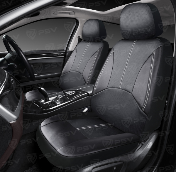 Чехлы PSV Imperial Next 2 FRONT  (Черный/отстрочка белая), экокожа (ХИТ ПРОДАЖ)