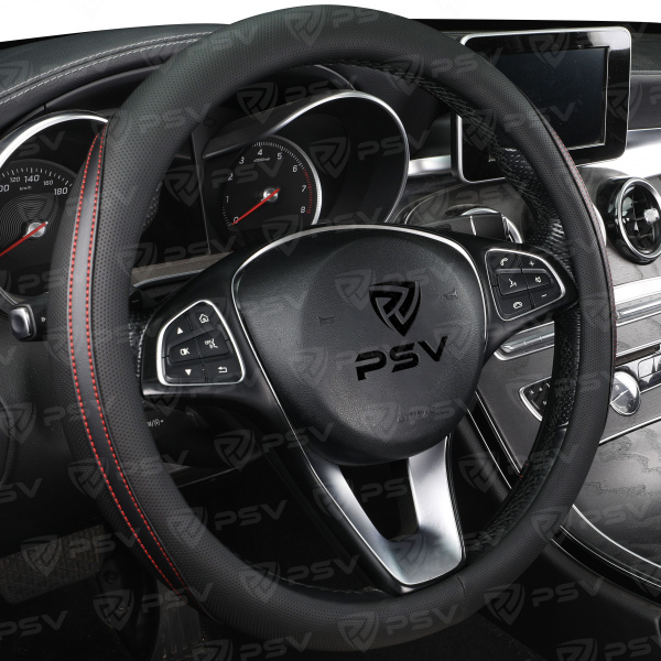 Оплетка на руль PSV TERMIT (Черный/Отстрочка красная) M, экокожа