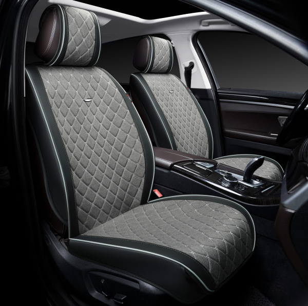 Накидки 3D PSV Baron 2 FRONT (Черно-Серый), на передние сиденья, экокожа + лен
