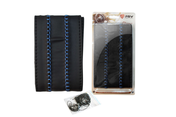 Оплетка на руль PSV со шнуровкой GLORY Fiber (Черный/Отстрочка синяя) M экокожа