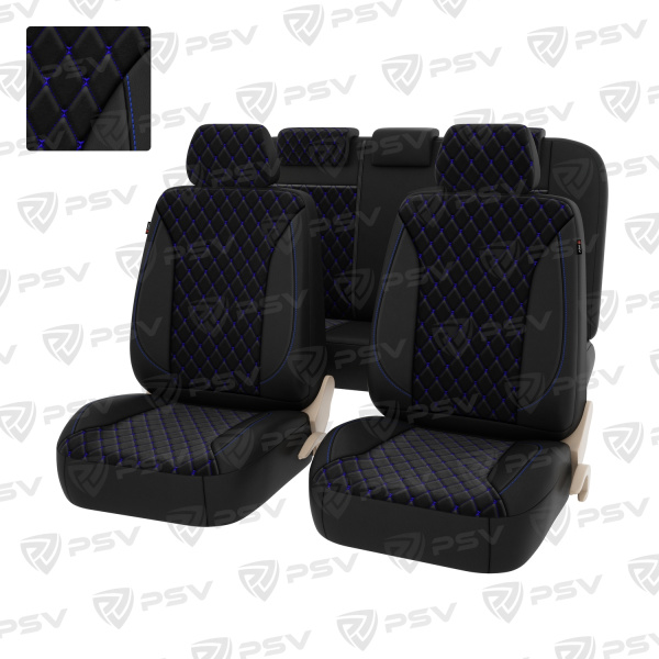 Чехлы PSV Graf Next  (Черный/Ромб синий "Бабочка"/отстрочка синяя), велюр + экокожа