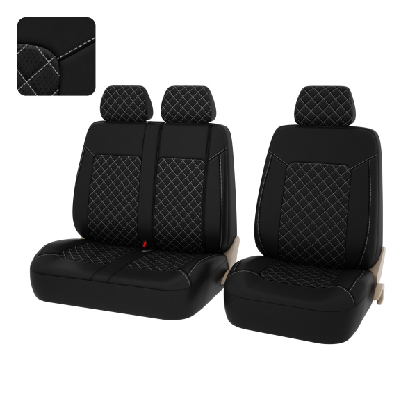 Чехлы PSV Elegant Next TRANSIT (Черный/Ромб белый/отстрочка белая), ромб + экокожа