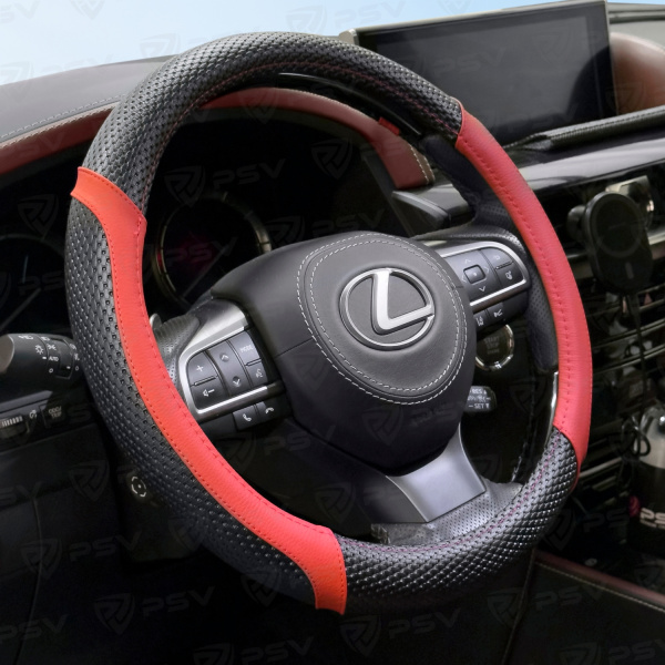 Оплетка на руль  PSV RECT Fiber (Черно-Красный) М, экокожа