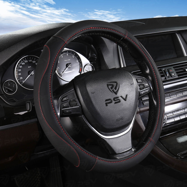 Оплетка на руль PSV LEADER (Черный/Отстрочка красная) XL,экокожа