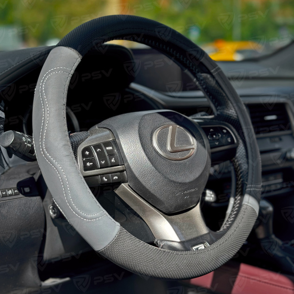Оплетка на руль кожаная PSV GALANT (Черно-Серый) M, с перфорацией