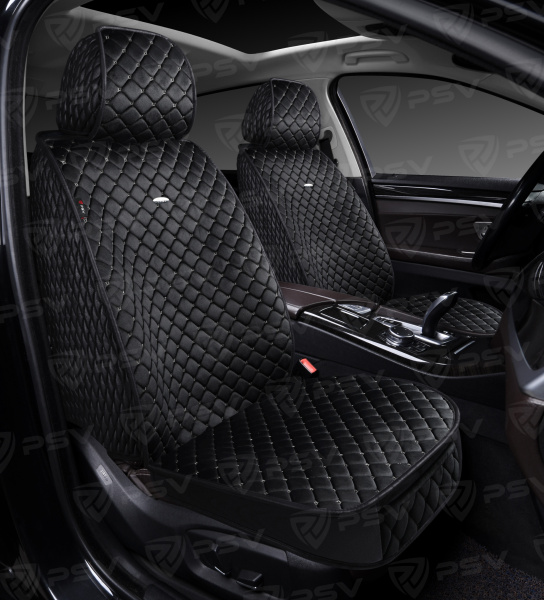 Накидки 5D PSV Velur 2 FRONT (Черный/Отстрочка Белая), на передние сиденья, велюр