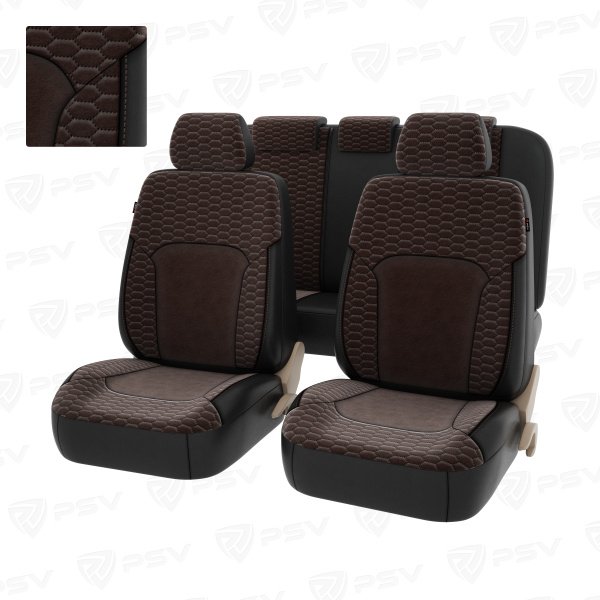 Чехлы PSV Hornet Next (Черный-Коричневый), велюр терморомб "Сота" + экокожа