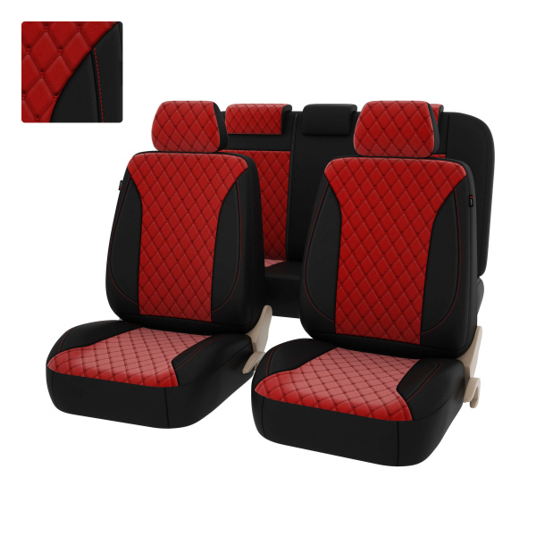 Чехлы PSV Graf Next  (Черный-Красный/Ромб красный "Бабочка"), велюр + экокожа