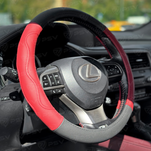 Оплетка на руль кожаная PSV GALANT (Черно-Красный) M, с перфорацией