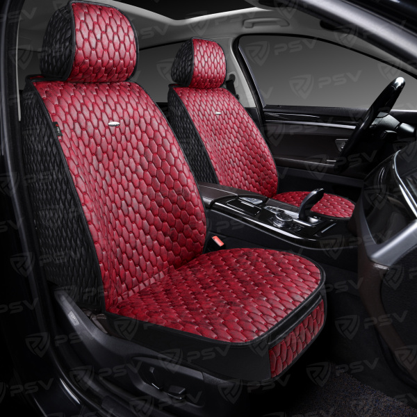 Накидки 5D PSV Skin 2 FRONT (Черно-Красный), на передние сиденья, мокрая кожа