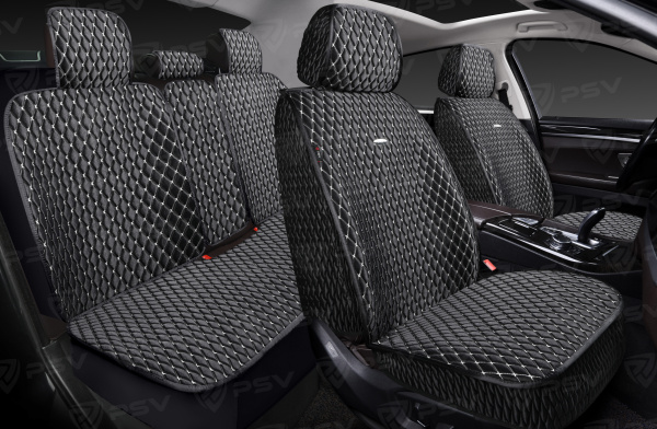 Накидки 5D PSV Xolodok (Черный/Отстрочка Белая), комплект на весь салон, холодок