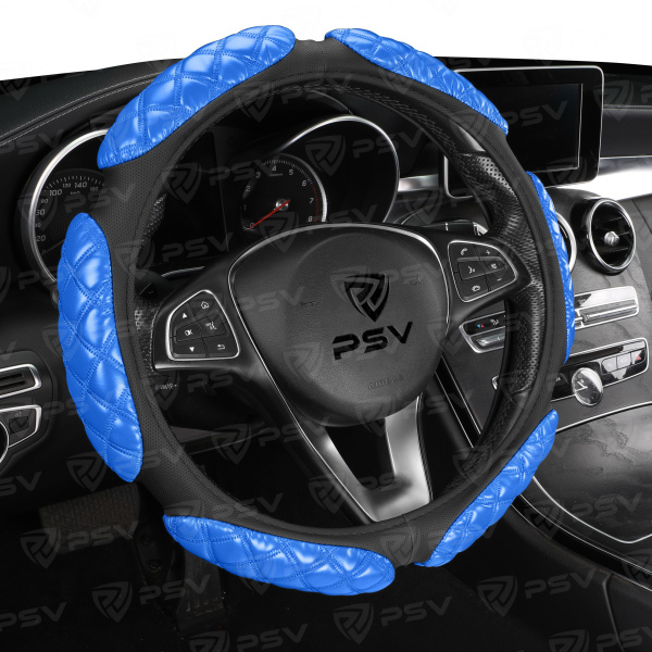 Оплетка на руль PSV RACE ROMB (Черно-Синий) M, экокожа