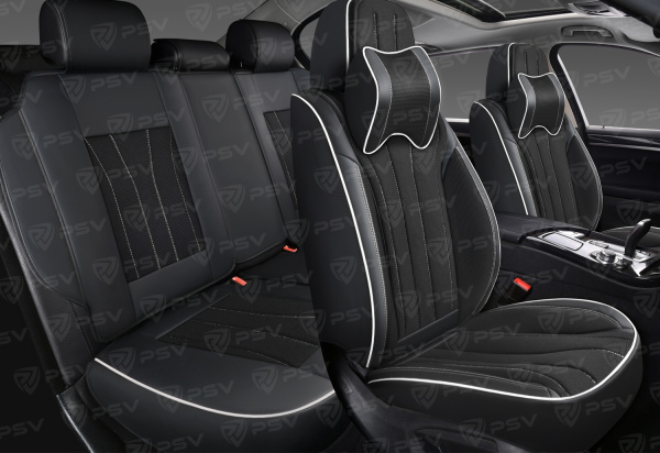 Накидки 5D PSV Wonder (Черный/Отстрочка белая), комплект на весь салон