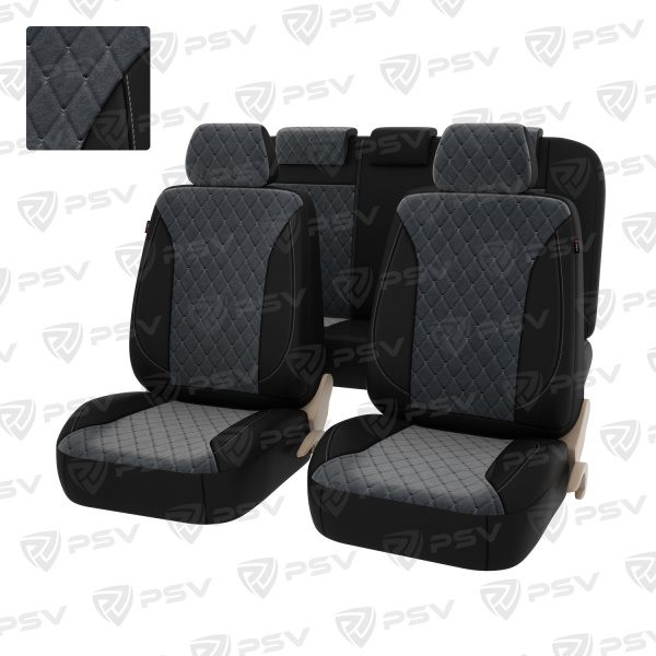 Чехлы PSV Graf Next  (Черный-Серый/Ромб Серый "Бабочка"), велюр + экокожа