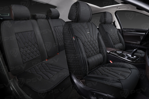 Накидки 5D PSV Matrix Drap (Черный/Отстрочка Черная), комплект на весь салон, драп