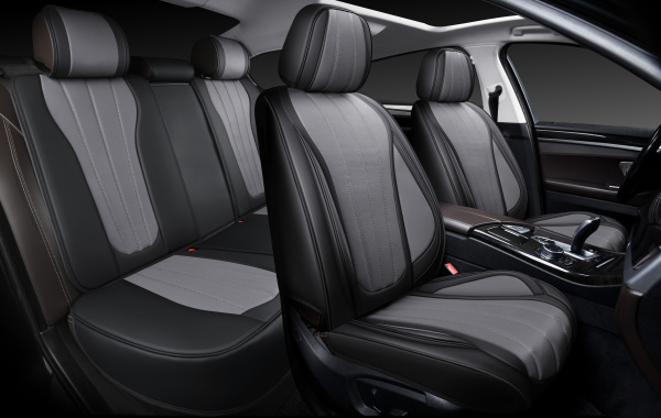 Накидки 5D PSV Kapital (Черно-Серый), комплект на весь салон, экокожа