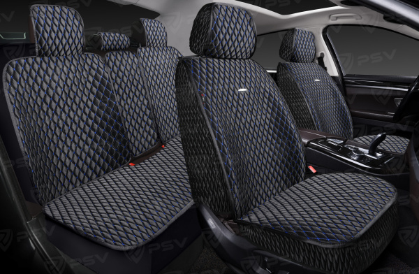 Накидки 5D PSV Xolodok (Черный/Отстрочка Синяя), комплект на весь салон, холодок
