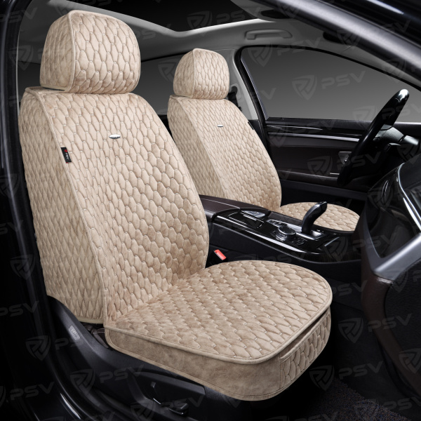 Накидки 5D PSV Skin 2 FRONT (Бежевый/отстрочка бежевая), на передние сиденья, мокрая кожа