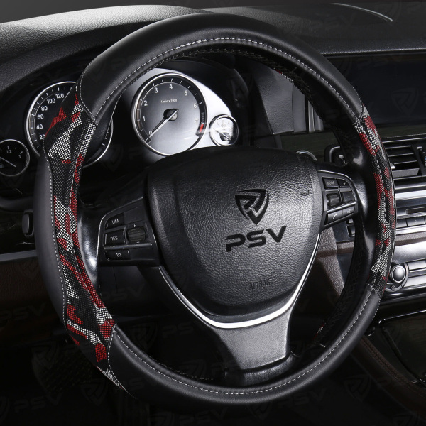 Оплетка на руль PSV MILITARY (Черно-Красный) M,экокожа