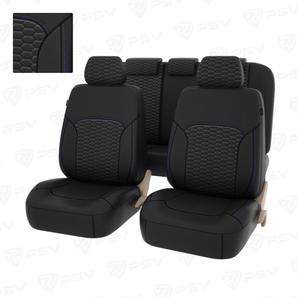 Чехлы PSV Forester Next (Черный/отстрочка синяя), терморомб "Сота" + экокожа