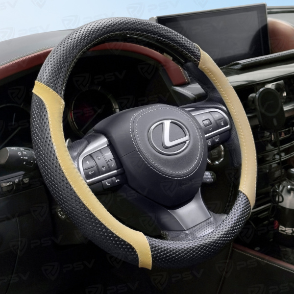 Оплетка на руль  PSV RECT Fiber (Черно-Бежевый) М, экокожа