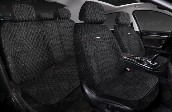 Накидки 5D PSV Velvet (Черный/Отстрочка Белая), комплект на весь салон, вельвет
