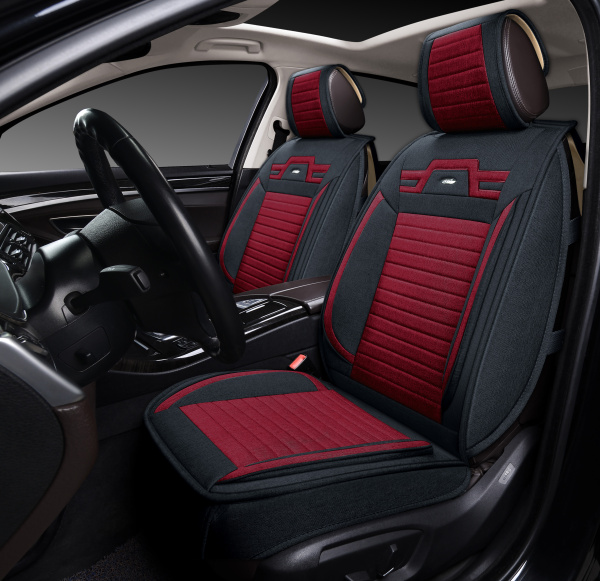 Накидки 3D PSV Krokus 2 FRONT (Черно-Красный). на передние сиденья, лен