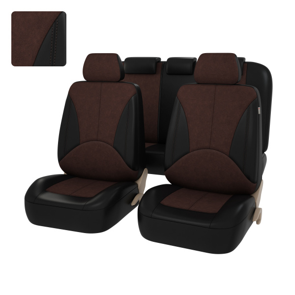 Чехлы PSV Imperial Next (Черная экокожа + коричневая алькантара/отстрочка коричневая)