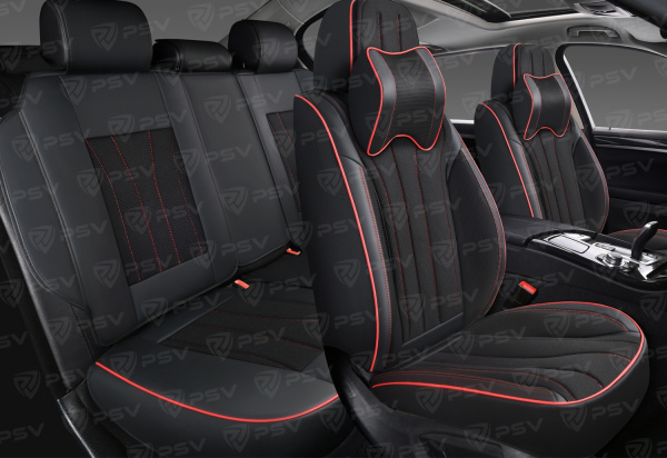 Накидки 5D PSV Wonder (Черный/Отстрочка красная), комплект на весь салон