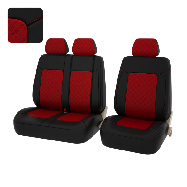 Чехлы PSV Elegant Next TRANSIT (Чёрный-Красный), ромб + экокожа