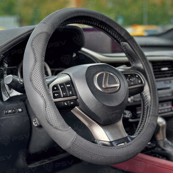 Оплетка на руль кожаная PSV KORONA (Черный/Отстрочка черная) M, с перфорацией