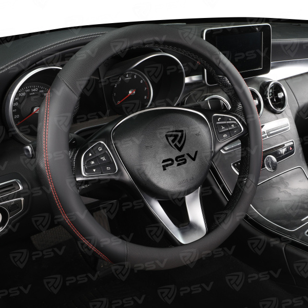 Оплетка на руль PSV RIB (Черный/Отстрочка красная) M, экокожа