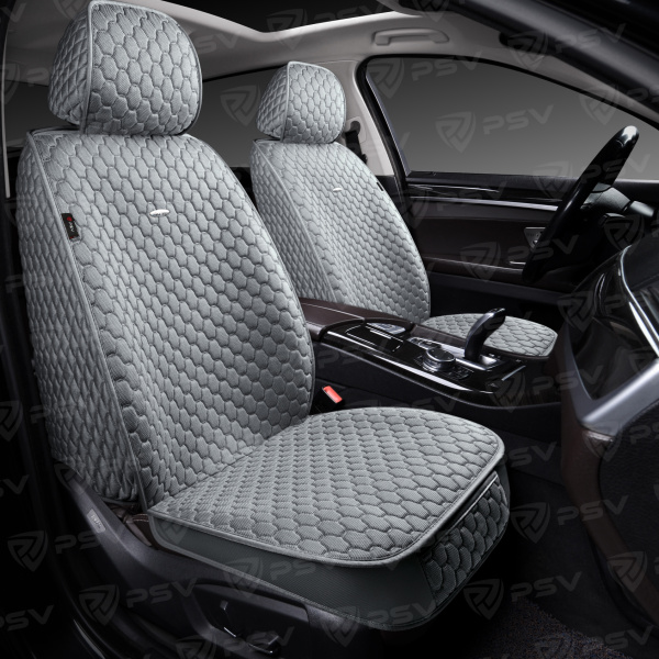 Накидки 5D PSV Drap 2 FRONT (Серый/Отстрочка Серая), на передние сиденья, драп