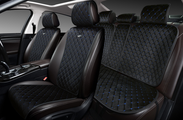 Накидки PSV Asterion PRO (Черный/Отстрочка синяя), комплект на весь салон