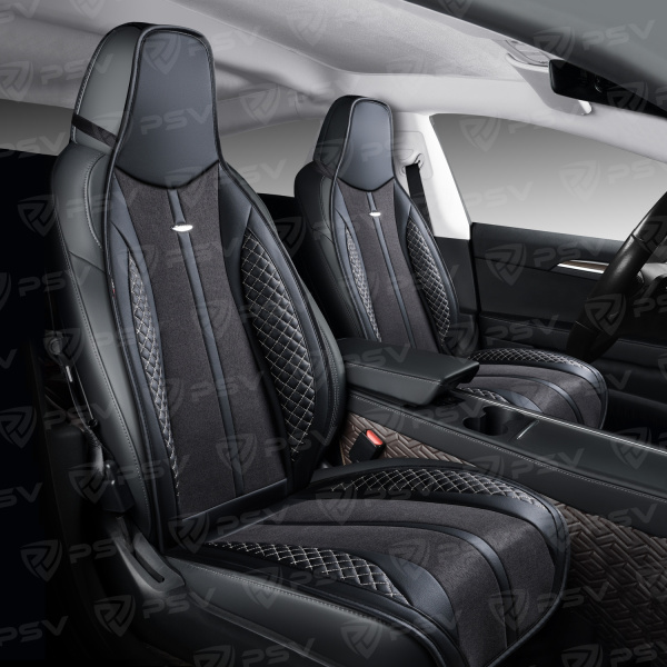 Накидки PSV Siluet FRONT (Черный/Отстрочка белая), на переднее сиденье (1 шт.)
