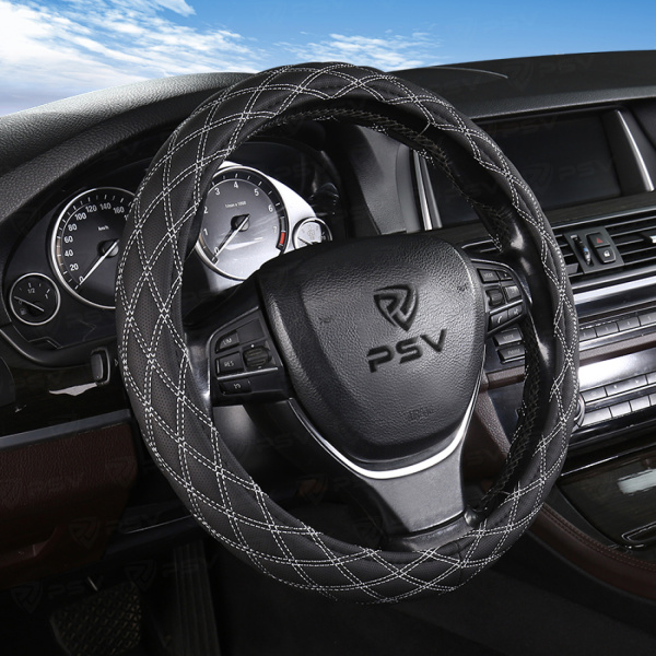 Оплетка на руль PSV RADIKAL (Черный/Отстрочка серая) S, экокожа