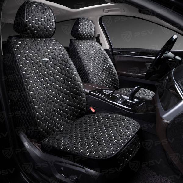Накидки 5D PSV Drap 2 FRONT (Черный/Отстрочка Белая), на передние сиденья, драп