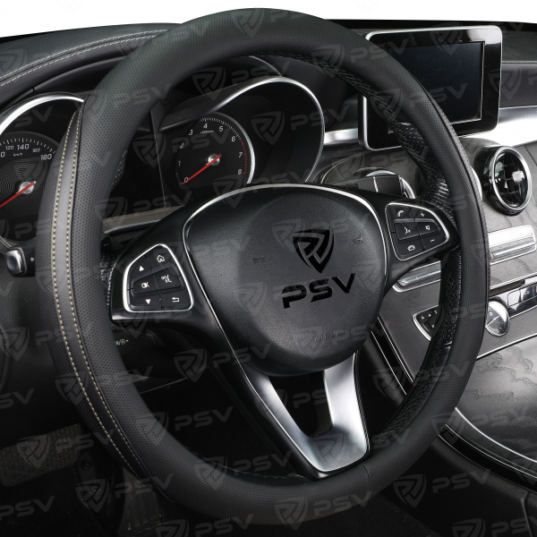 Оплетка на руль PSV TERMIT (Черный/Отстрочка бежевая) M, экокожа