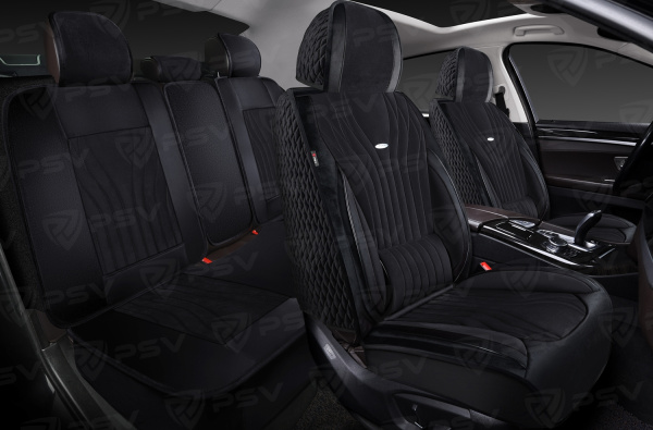 Накидки 5D PSV Angel Velur (Черный/Кант Черный), комплект на весь салон, велюр (ХИТ ПРОДАЖ)